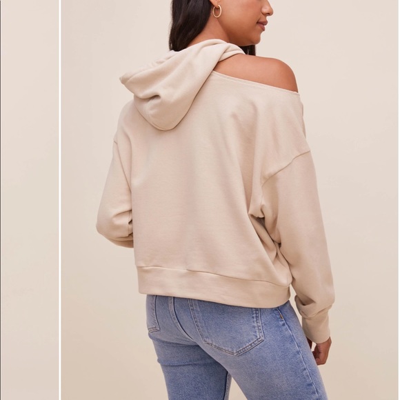 NWT ASTR the label one cold shoulder tan color hoodie. - Picture 2 of 6